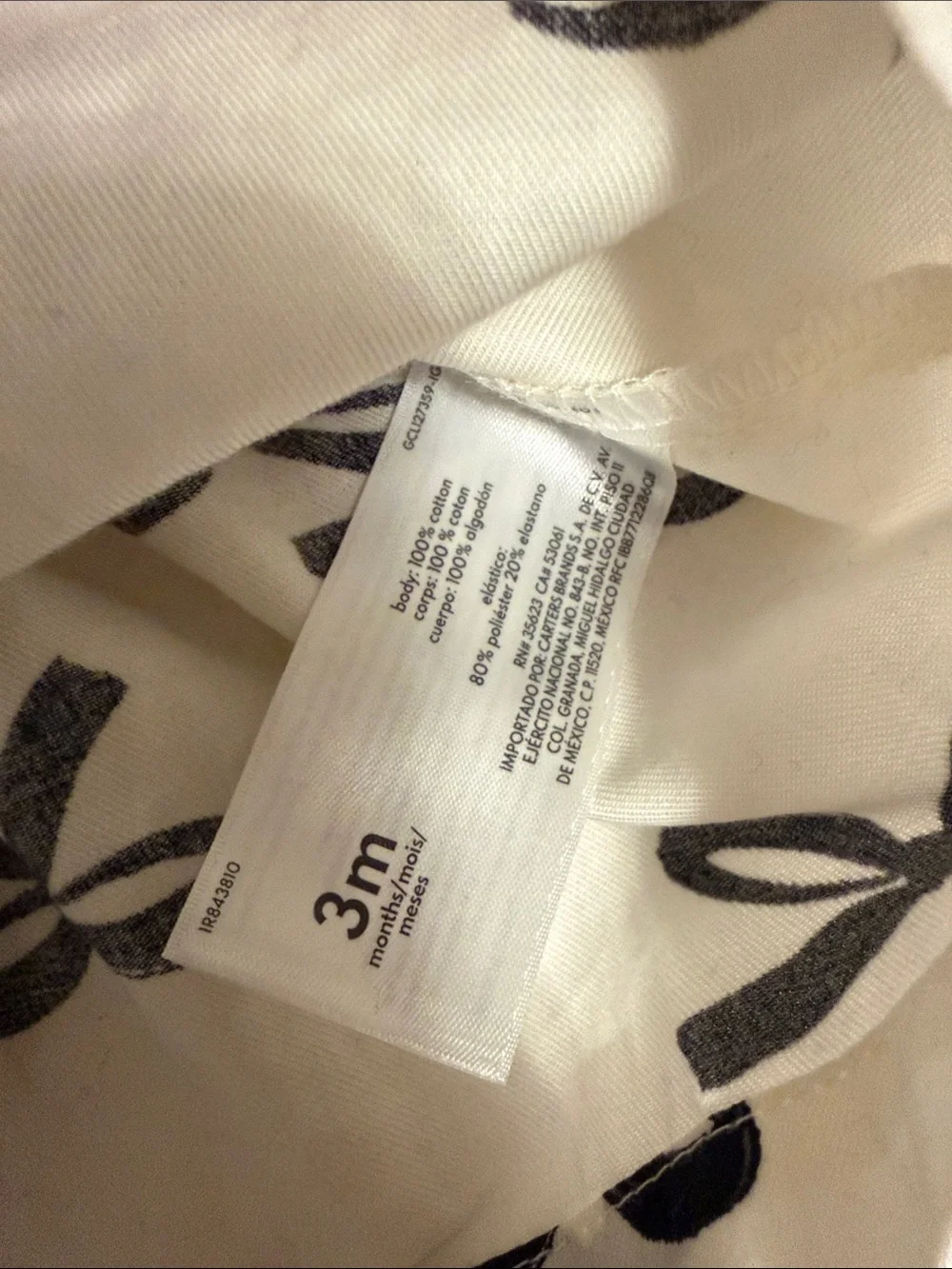 Carter's White Dress with Black Bow Print and Gray Tights